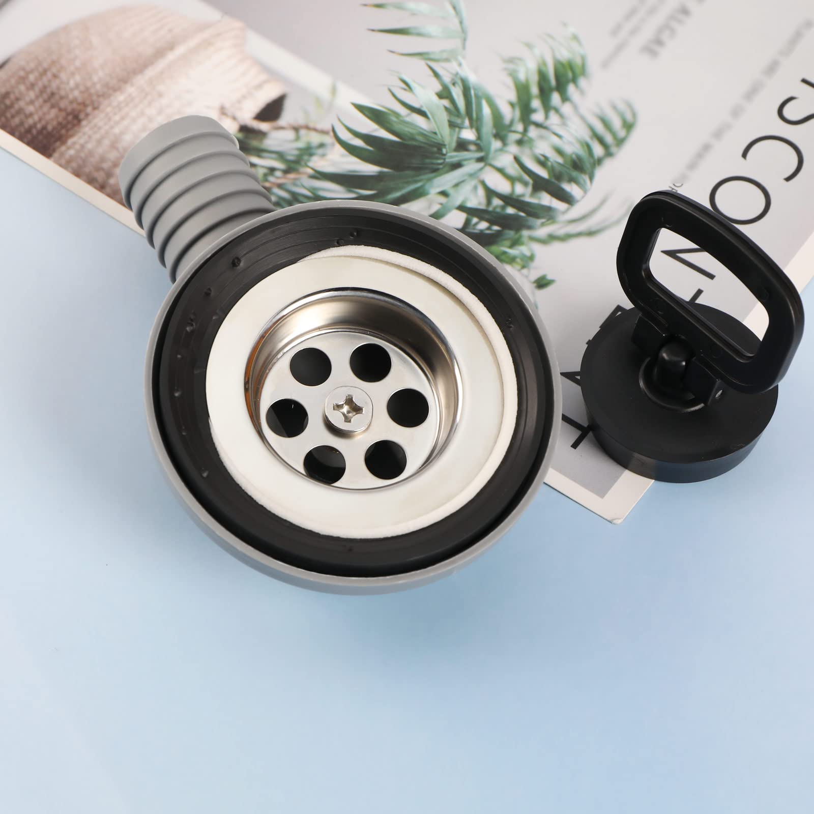 ECSiNG Bonde d'écoulement en acier inoxydable 90° Égouttoir à filtre avec couvercle de fermeture Ouverture du tuyau d'écoulement utilisable de 42 à 50 mm Pour caravane camping-car