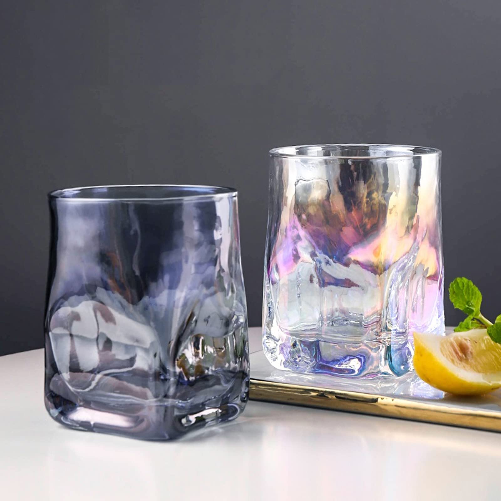 Szklane kubki kreatywne kwadratowe młotkowane szklanki do whisky, szklanka do wody, kubek na wodę, kieliszek do soku kieliszek do wina kubek do picia 250 ml / 330 ml szklanki do picia (kolor: mały) a)