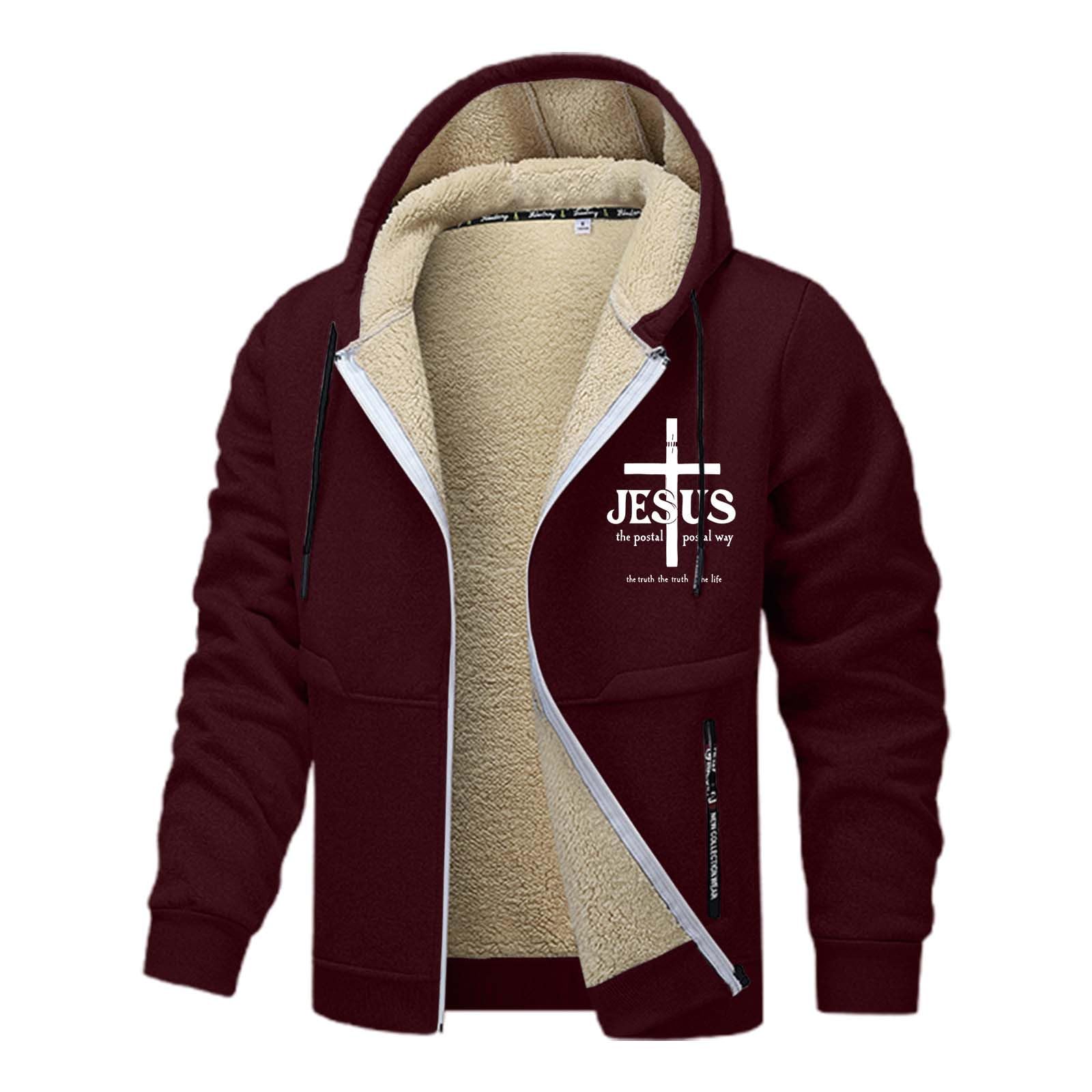 Generisch Maglione uomo capispalla pesante in pile foderato antivento con zip calda felpa con cappuccio diversi colori