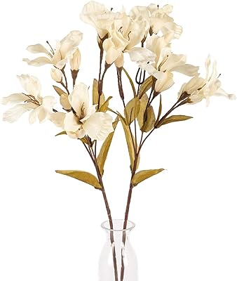 Amazon Com Ailanda 2pcs Artificial Flowers Lily Faux Greenery Long Stem Fall Silk Floral Arrangement Milk White Real Touch Flowers For Home Party Wedding Table Floral Centerpieces Home Kitchen