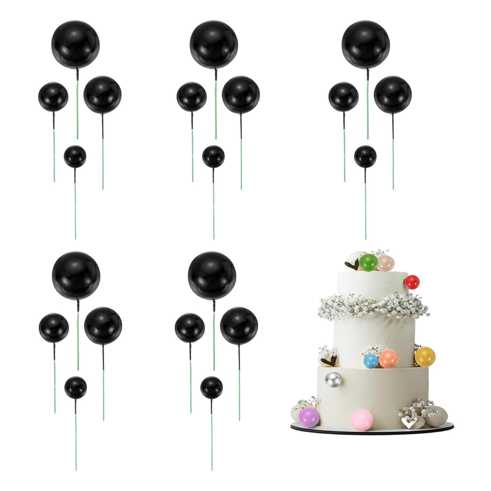 sourcing map 20Pcs Cake Toppers Foam Ball, Cupcake Insert Cake Toppers Cupcakes Decoration Balls for Theme Birthday Party Favors Wedding Halloween Christmas Supplies, Black