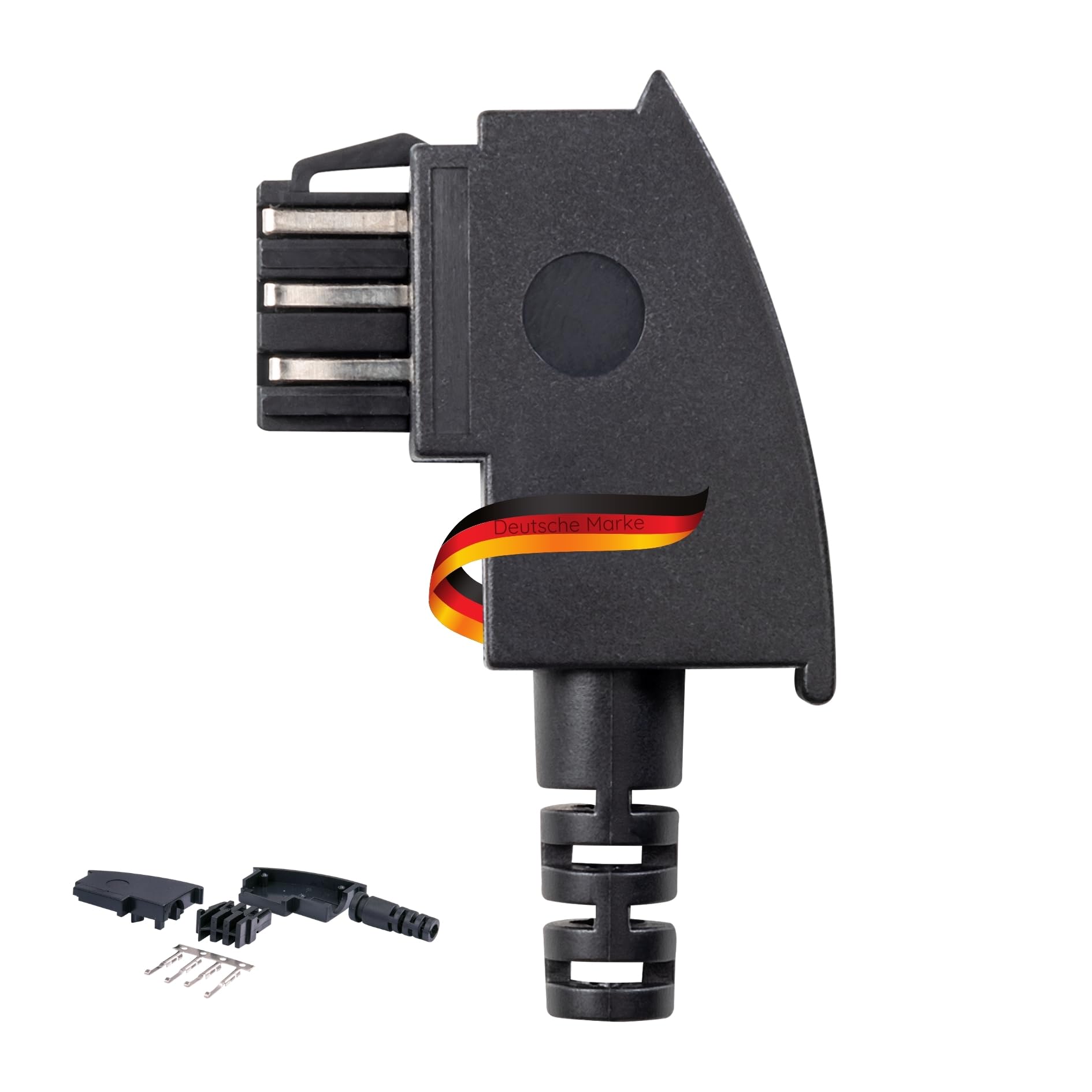 SCHWAIGER TST4211 533 Telefon Stecker TAE-F Adapter Anschluss Telefonadapter Router Schnellbaustecker ohne Löten mit Knickschutz schwarz