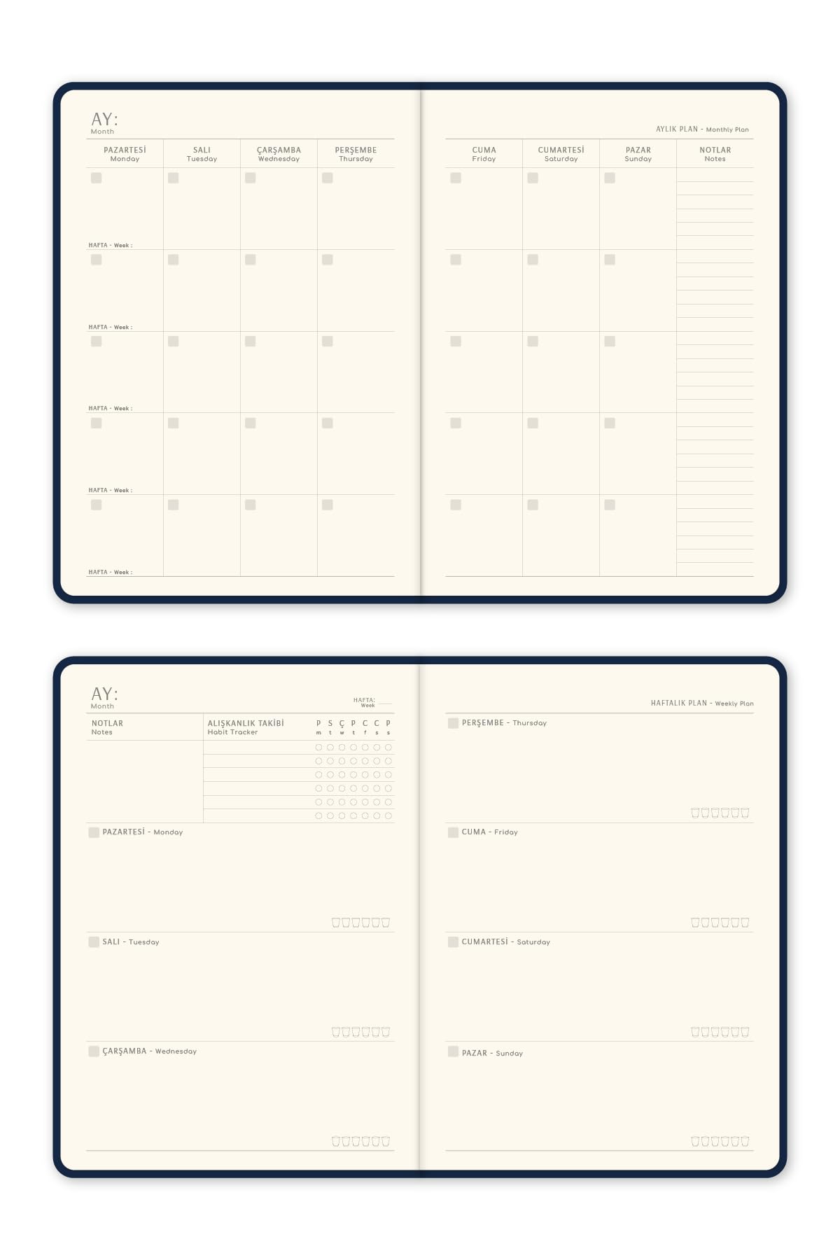 A5 Keten Süresiz Planlayıcı Ajanda Lacivert