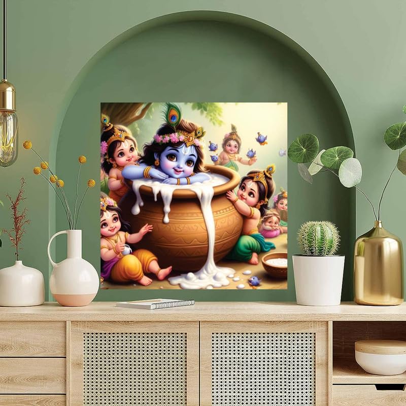 Image of British Terminal Cute little Bal Gopal Baby God Krishna| Kanha Ji | Laddu Lord Makhan Chor Painting Religious Poster for Pregnant Women for wall (matt thin vinyl,sticker,multicolor,unframed)| bj7
