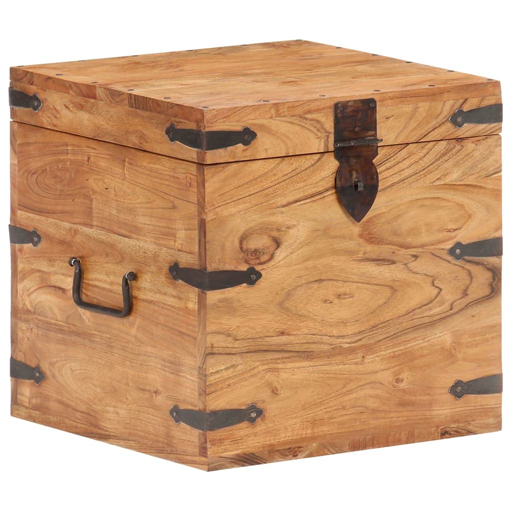 Generisch Aufbewahrungstruhe 40x40x40 cm Massives Akazienholz mit Griffen (Dunkelbraun, 40x40x40 cm)