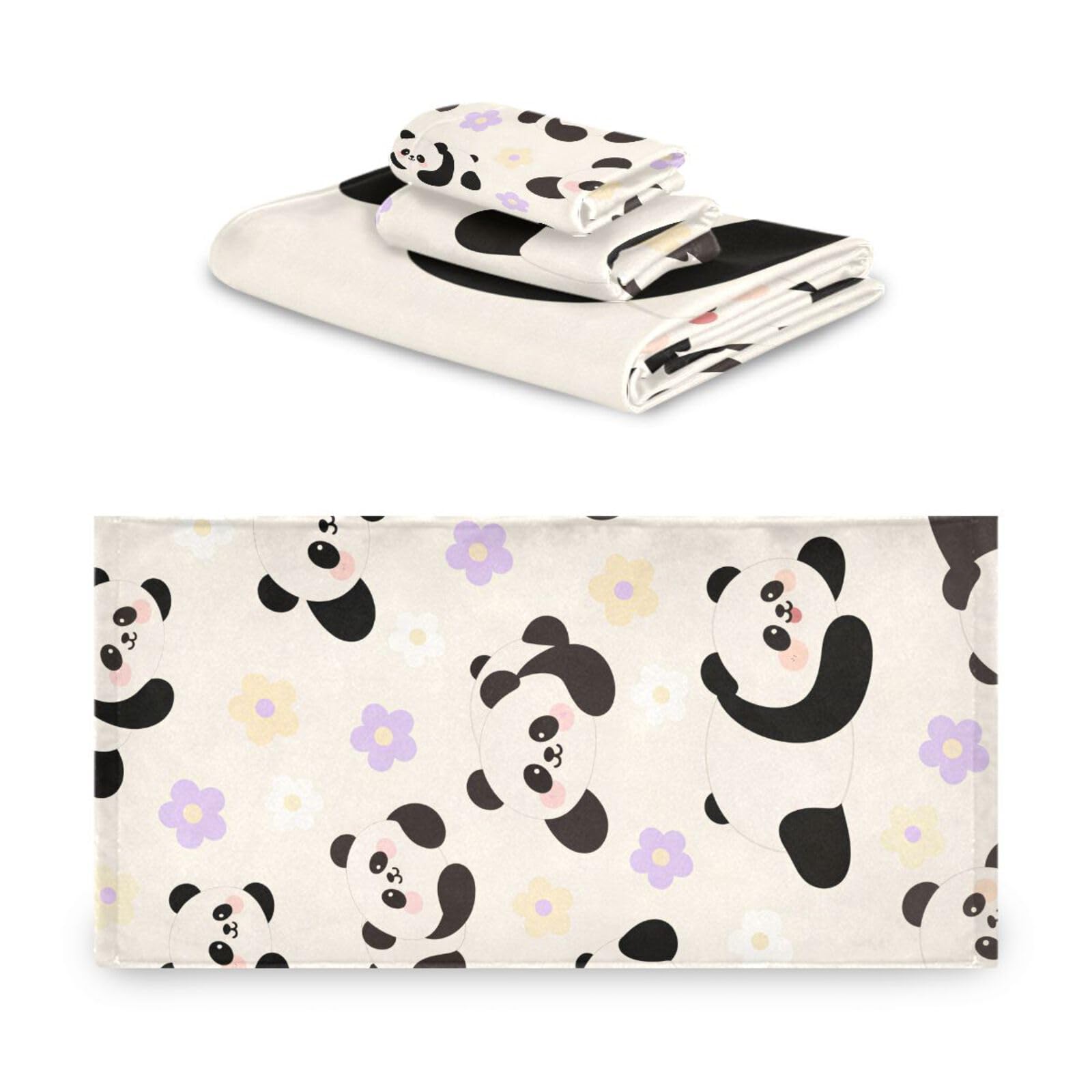 Set di 3 asciugamani per la pulizia del viso a forma di panda bianco con cartoni animati, 1 asciugamano da bagno, 1 asciugamano per le mani, 1 panno per la casa, cucina, hotel, palestra, nuoto, spa