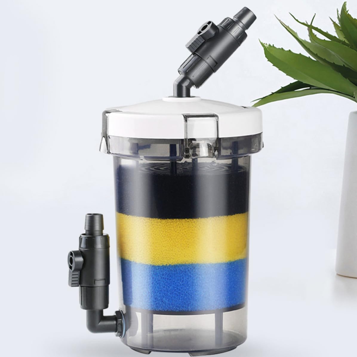 DECHOUS Leiser Wiederverwendbarer Aquariumfilter aus Kunststoff mit 16mm und Auslass Runder Kleiner Aquarienfilter für Aquarium und Frontgrasbecken