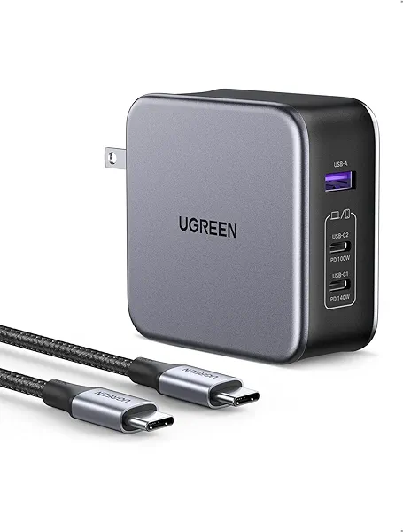 UGREEN Nexode 140W GaN USB C Laptop Charger, 3-Port PD 3.1 PPS Foldable Fast Wall Charger with 240W Cable for MacBook Pro 16", iPhone 17/16/15, Pixel 10/9, Galaxy S25/S24, Chromebook