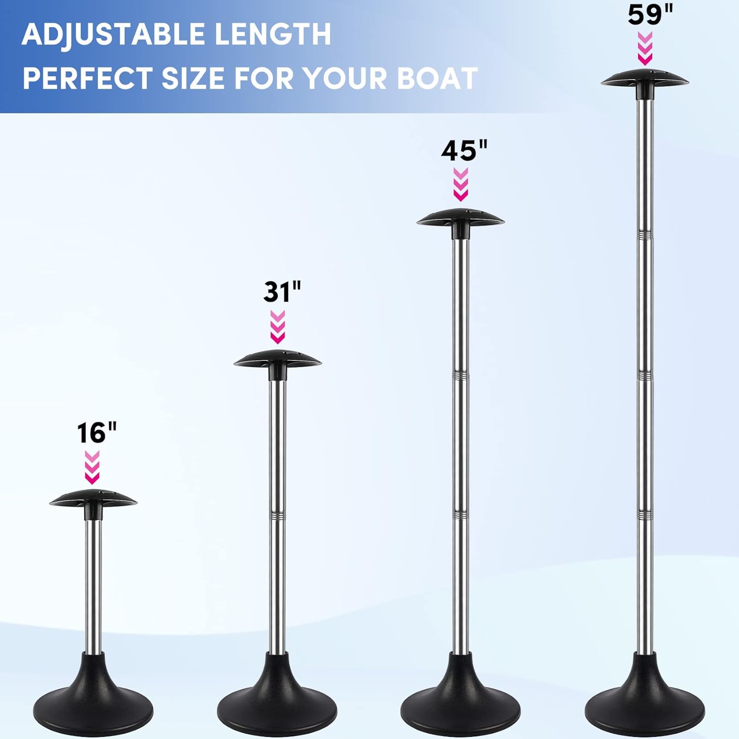 Boat Cover Support Poles 2 Pack,Stainless Steel Pole Boat Cover Support System with Webbing Strap,4-Stage Extension Adjustable Height of 16”-59”,for Boat Covers Prevent Water from Accumulation - Black