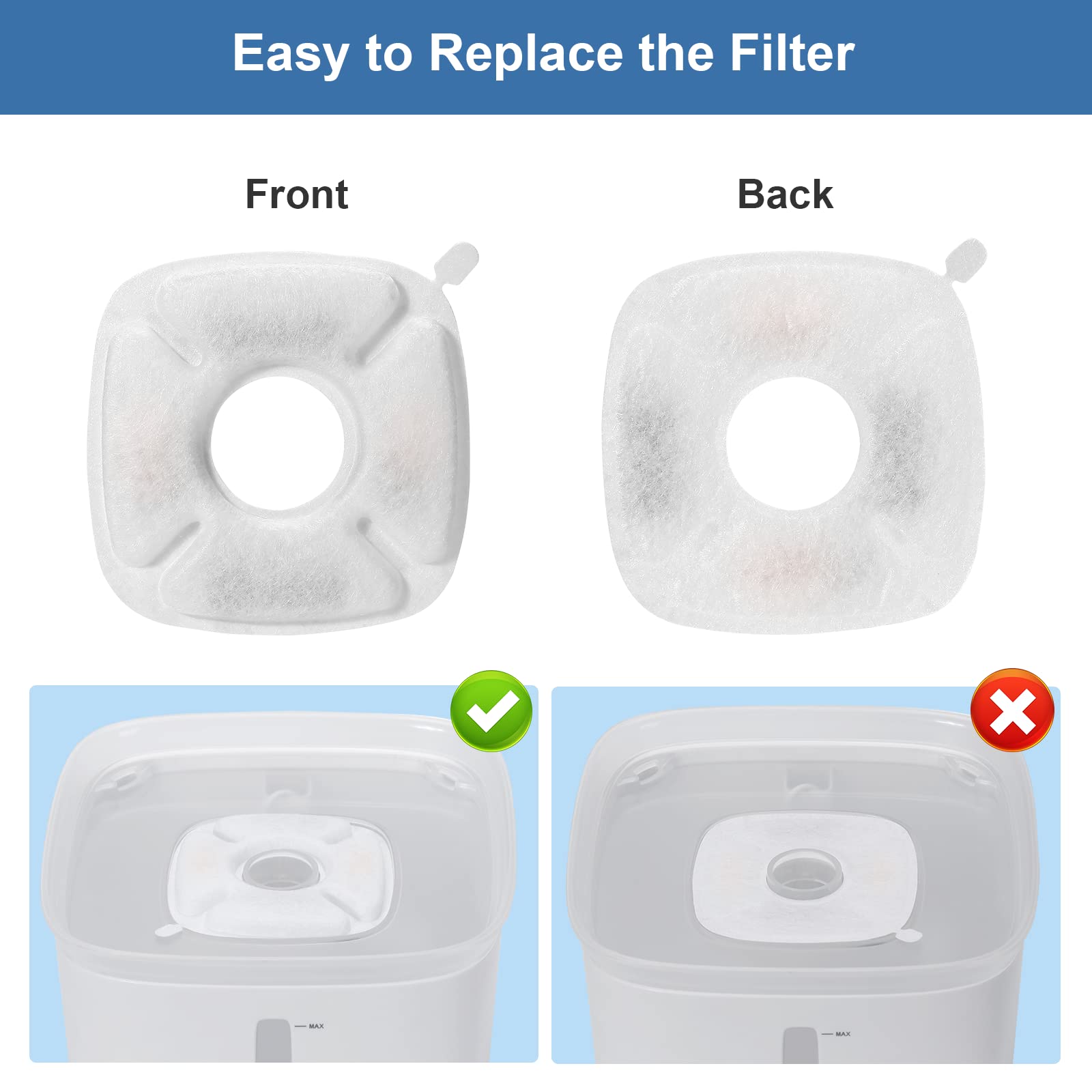 24 Pcs Cat Fountain Replacement Filters 12 Pack Replacement Filters with 12 Pack Pre-Filter Sponges Pet Fountain Filter — view 5