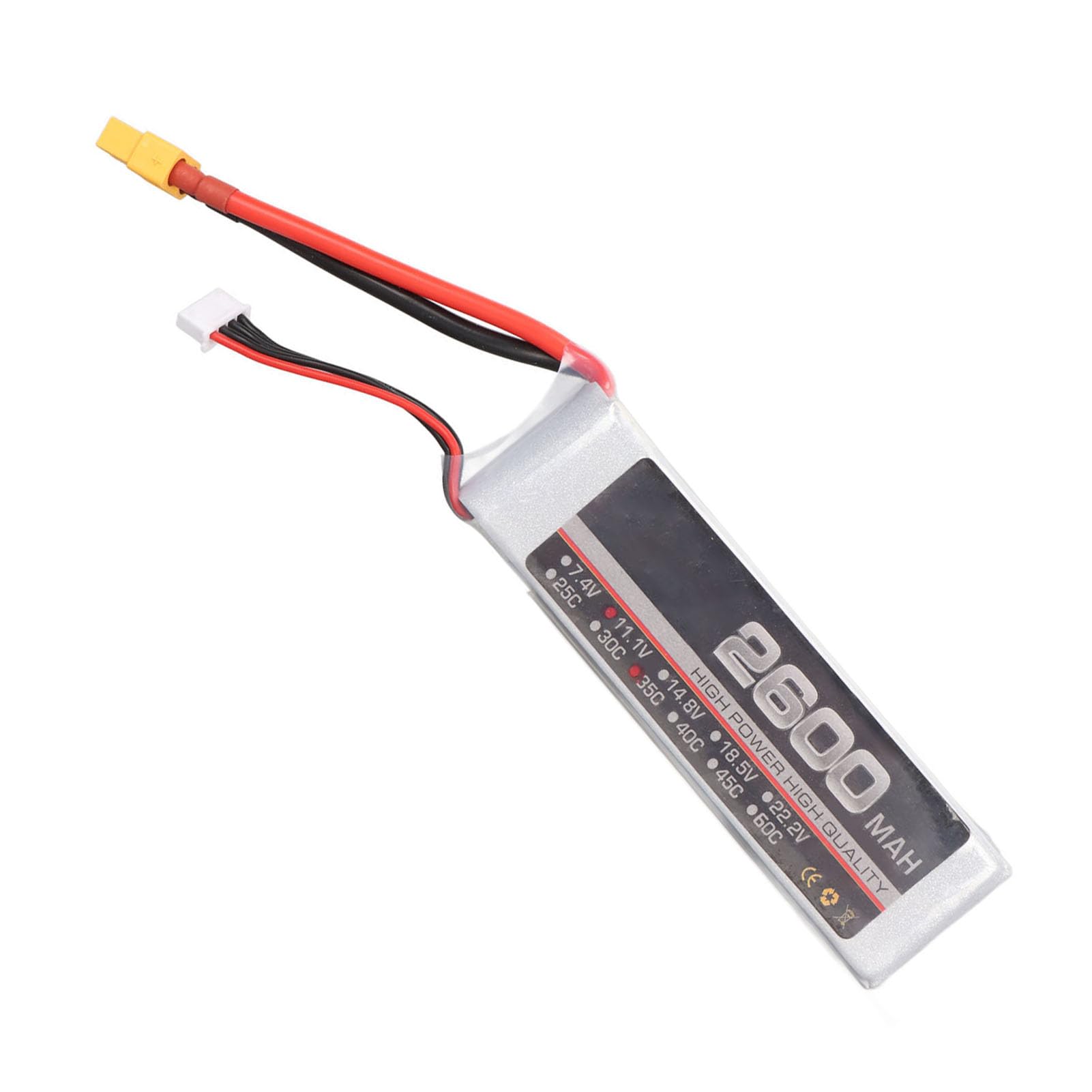 Dilwe Batteria LiPo RC 11,1 V 35C 2600 MAh 3S, Batteria LiPo Ad Alta Potenza con Spina di Bilanciamento XH, per FPV Racing Drone Quadcopter RC Aereo Elicottero Barca (XT60)