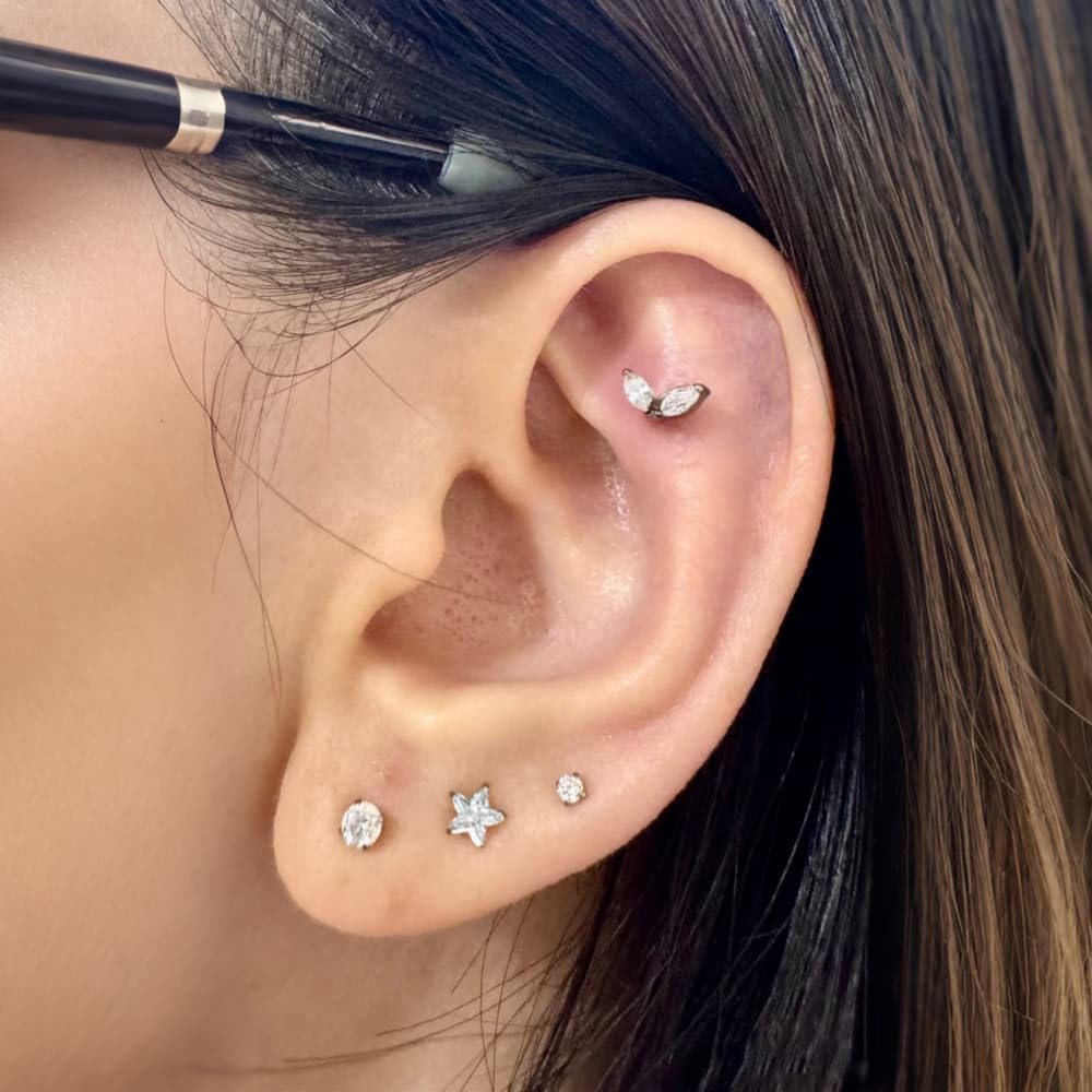 1PC ASTM F136 Titanium Threadless Pentagram Elements Tops Piercing studs for Conch,Tragus,Helix,Lobe Come With 4PCS Different Lengths Post F136 Titanium 16G 18G 20G Flatback earring nose Jewelry Gold Silver