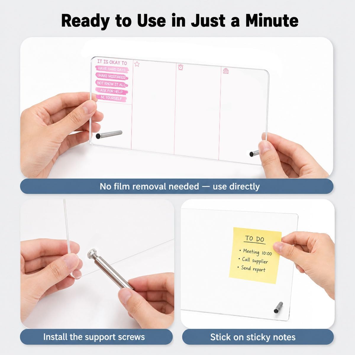Motivational Acrylic Memo Board Pink Desk Accessories Mental Health Gifts image 3