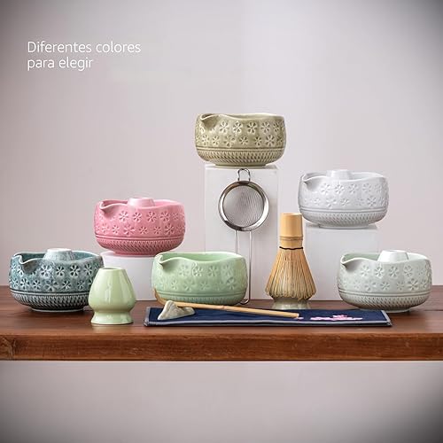 Miniatura 8 de Juego de batidor de matcha, juego de cerámica matcha incluye cuenco matcha, batidor y soporte de matcha, cuchara de bambú, soporte para cucharada,