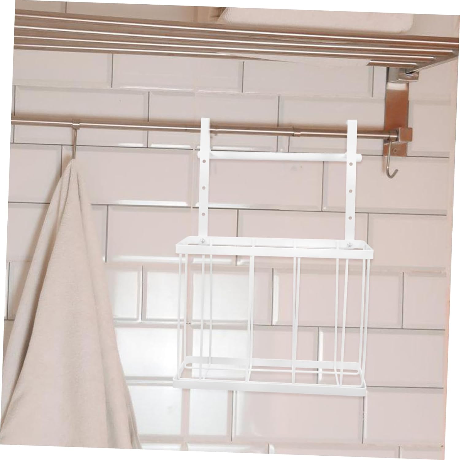 Hanging Cabinet Storage Basket with Towel Holder Modern Organizer for Kitchen Spices Cutting Boards Vegetables Wall Mounted Rack for Efficient Home