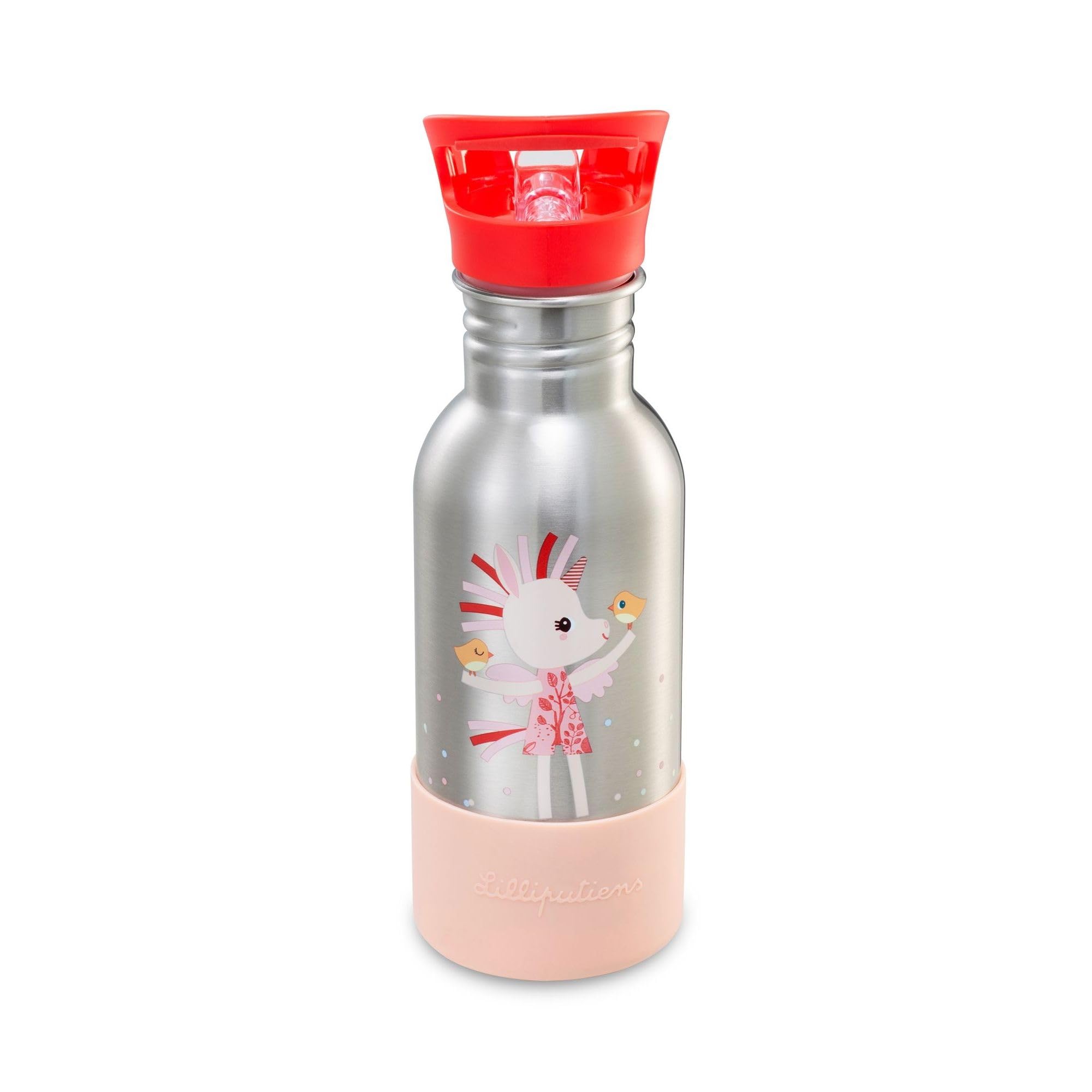 LILLIPUTIENS - Gourde enfant inox 600ml - Happy Lena - Avec paille et base en silicone antichoc - Parfaite pour l'école, le pique-​nique et les promenades - dès 2 ans - 84472