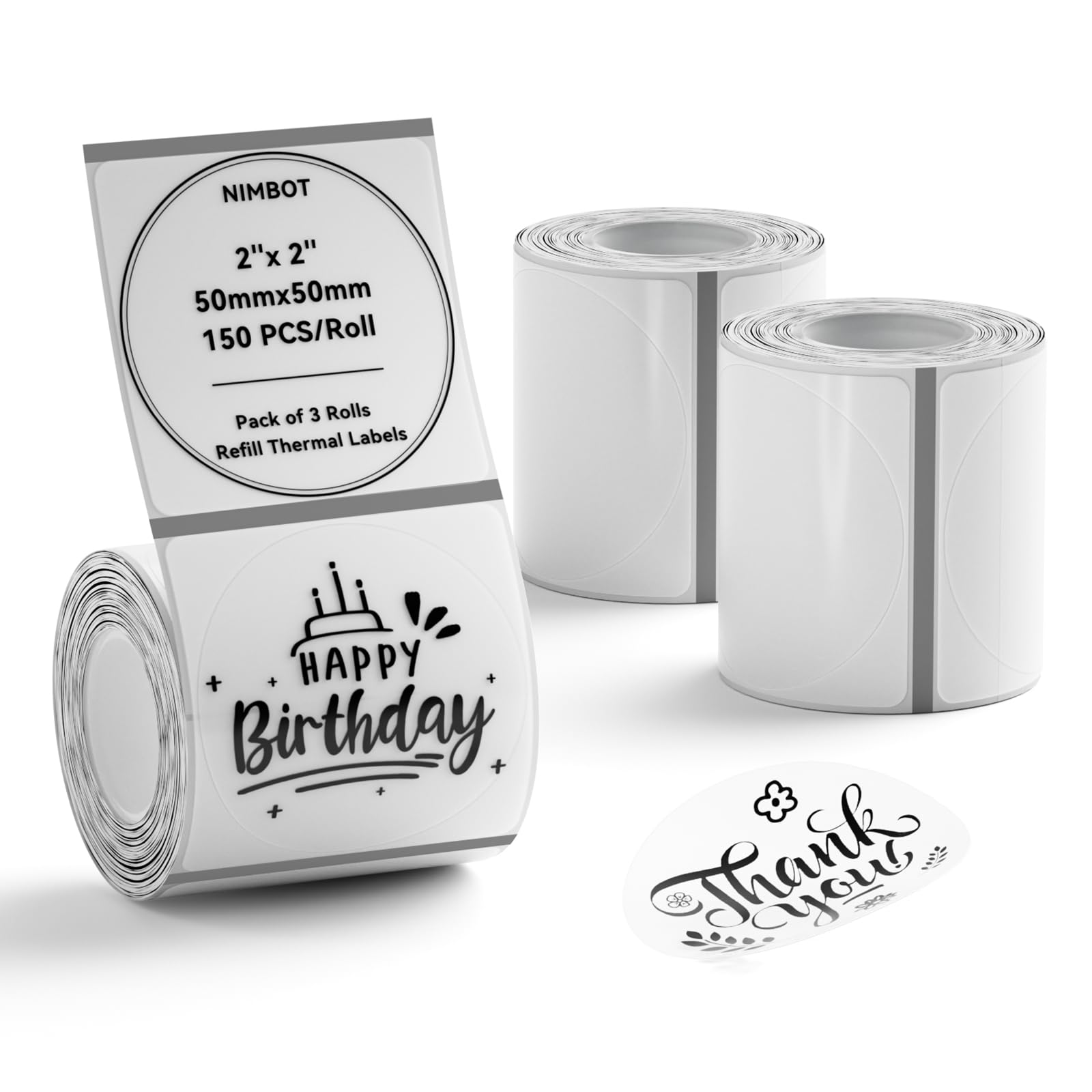 NIIMBOT 3 Rolls Set Label Tape, 2" X 2" (50x50mm) Clear Round Thermal Label