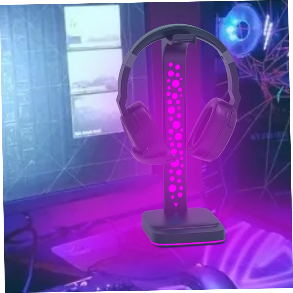Homoyoyo Soporte para Auriculares para Escritorio Negro Luz Ajustable RGB y Puerto USB Doble Adecuado para Gaming PC y Organización de Auriculares