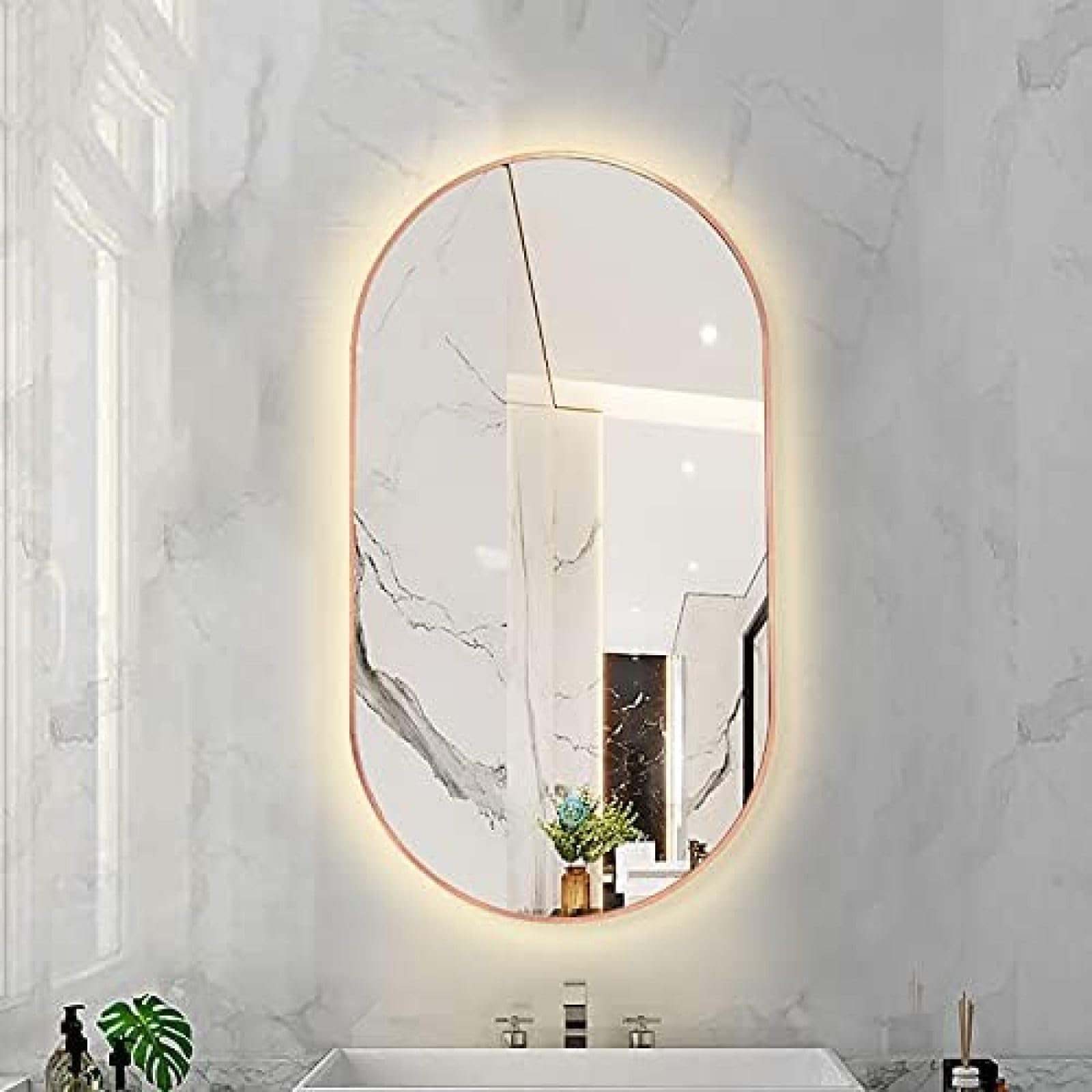 Miroir de salle de bain ovale à DEL vertical 50x100 cm à intensité variable