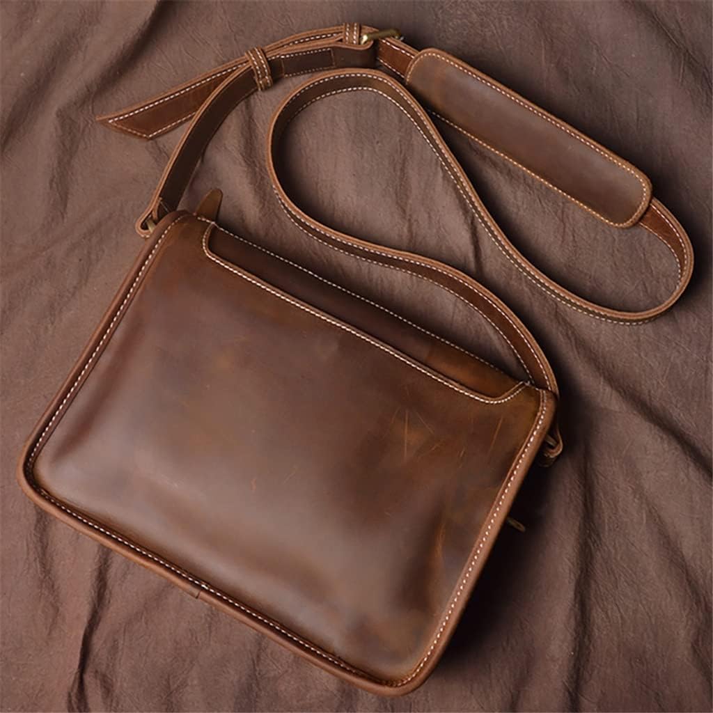 Men Shoulder Bag Genuine Leather Crossbody Casual College Messenger 12.9 Inch Laptop Bags