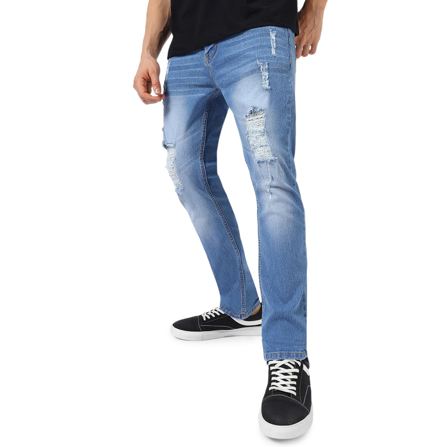 Urbano FashionMen's Light Blue Slim Fit Heavy Distressed/Torn Jeans (avdisheavywhsk-lblu-28)