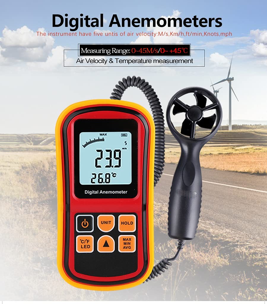 Anemometer Wind Speed GaugeTemperature Measure Digital 45 M/s Thermometer Anemometer