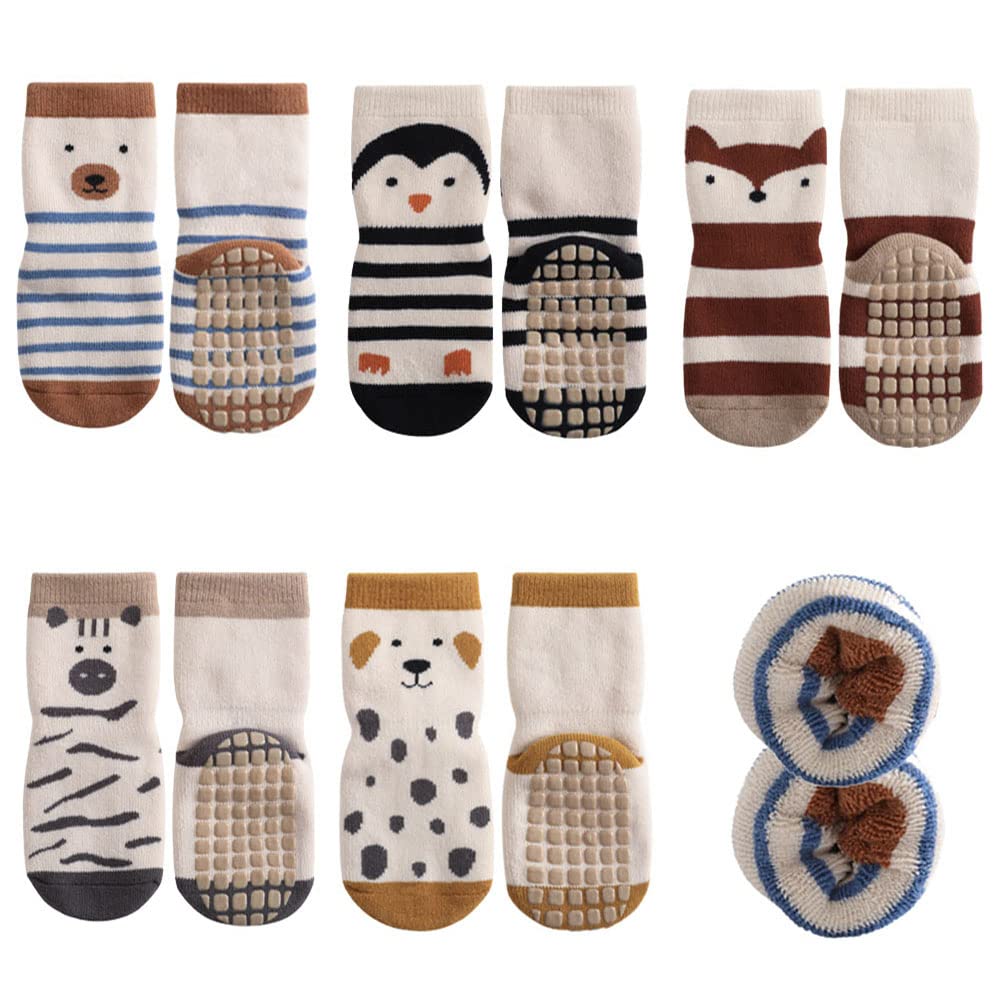 Fedmois Penguin 5 Pairs Baby Kids Cozy Warm Winter Socks Anti-Slip Infant Toddler Thermal Crew Socks, 3-5 Years