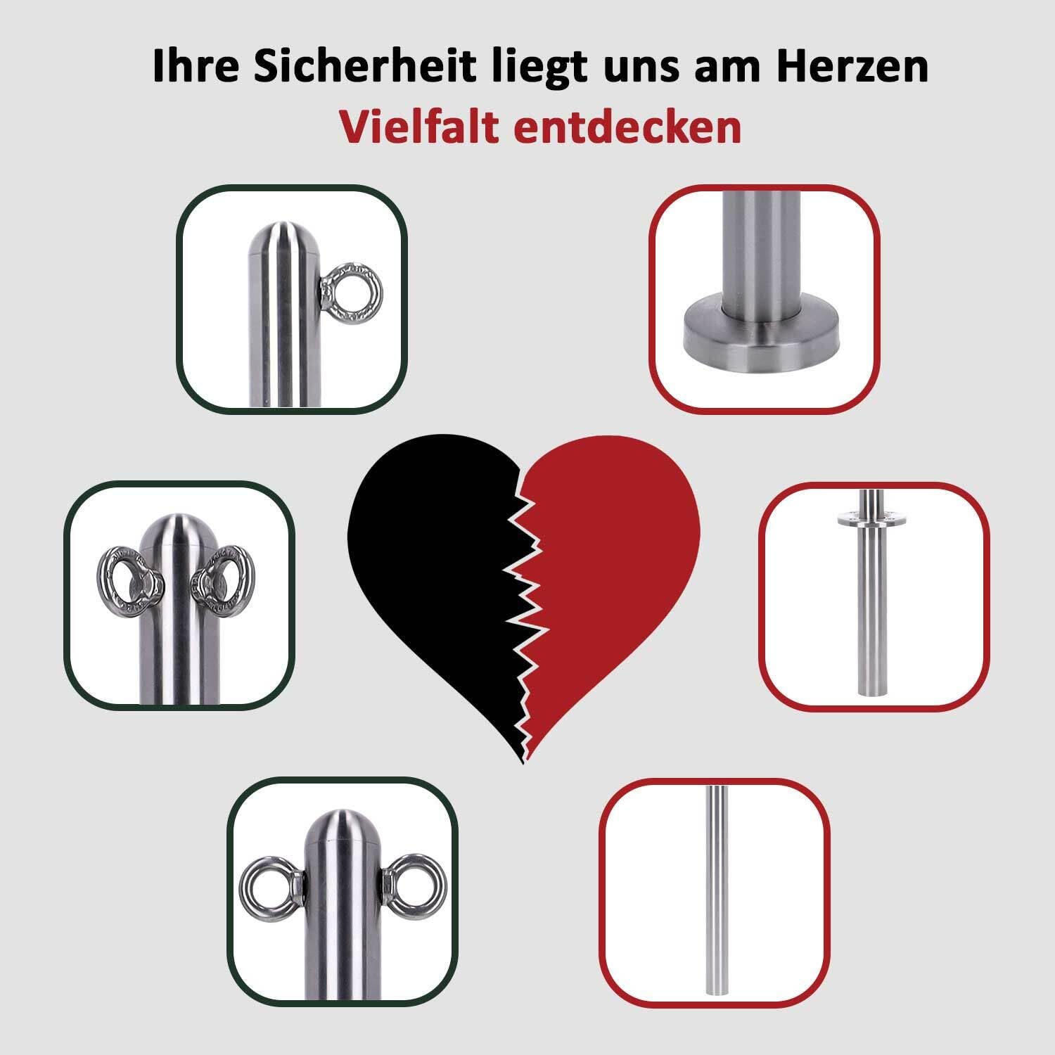 TIBU Absperrpfosten zum Einbetonieren Edelstahl Ø 42,4mm Anfangs-/Endpfosten als Kettenpfosten Sperrpfosten