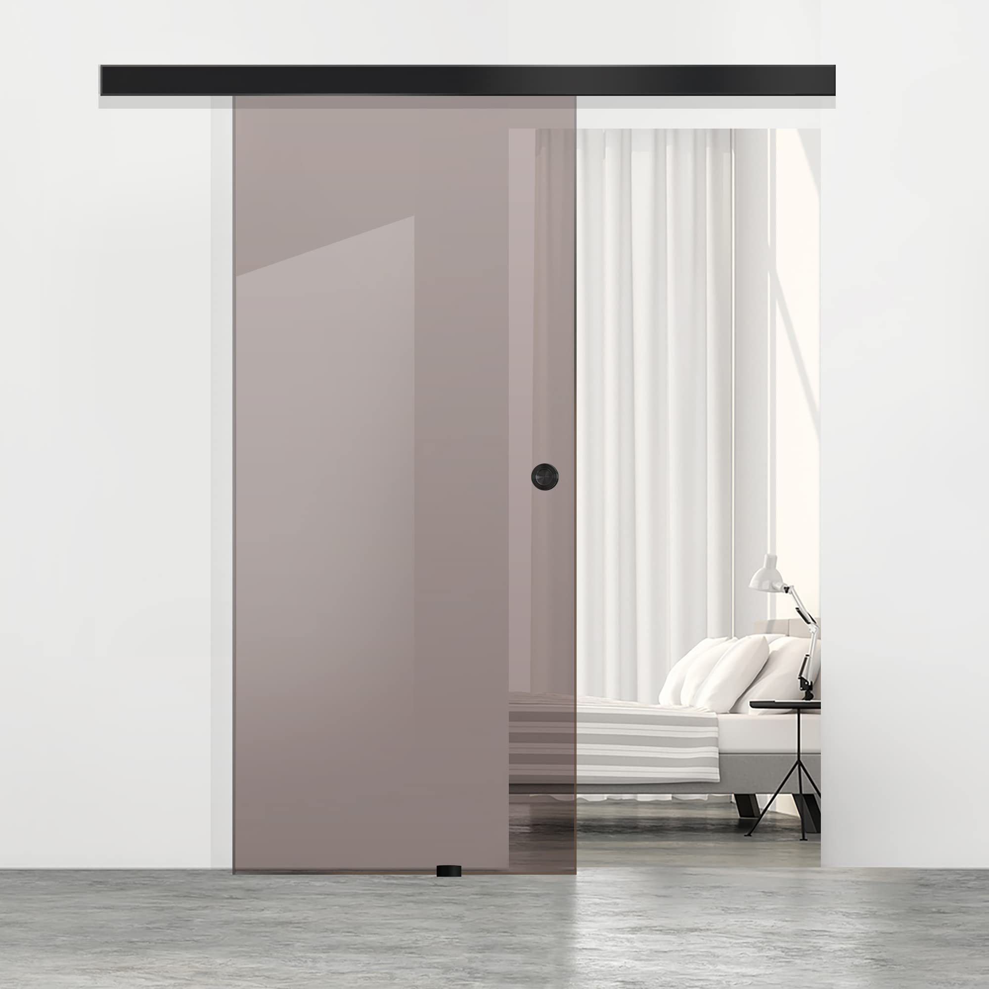 BOSS Black Puerta corredera del vidrio 90x215 cm (60/80/90 cm) Vidrio Bronce de 8 mm, kit completo de herrajes (90x215 cm)