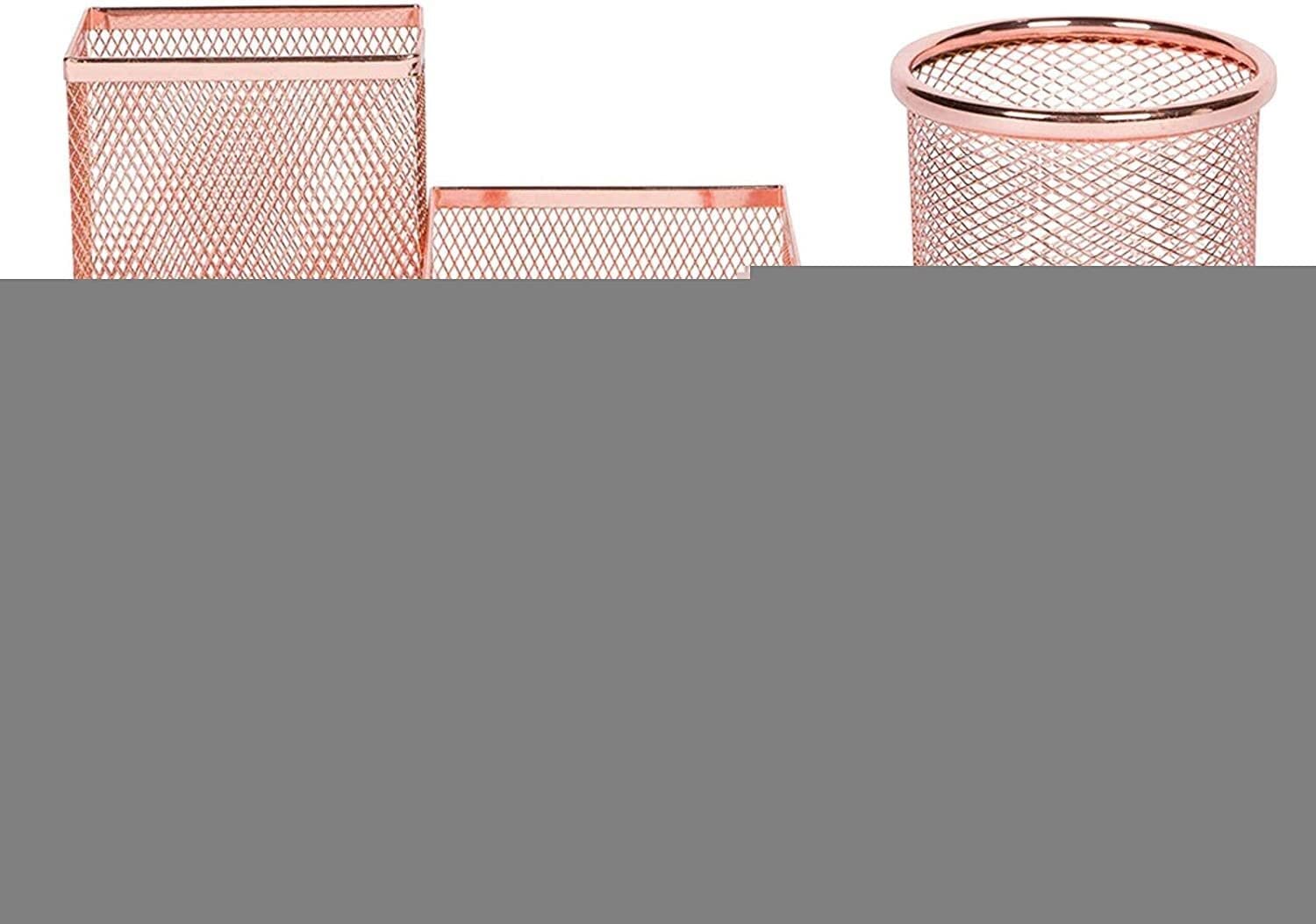 Stifteköcher Mesh Wire Multifunktionsschreibtisch Pen Organizer Bleistift Cup mit 3 Fächern Schreibwarenhalter for Büro Schulbedarf Stifthalter (Color : Rose-Gold)