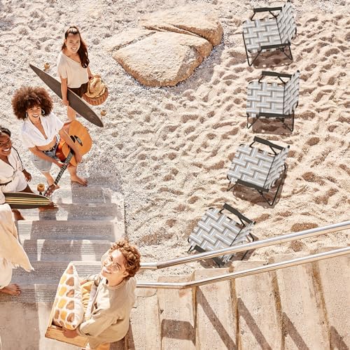 Image of Giantex Beach Chairs for Adults 6-Pack - Camping Chair with Steel Frame, Set of 6 Lightweight Folding Directors Chairs, Outdoor Webbing Chair for Patio, Fishing, Yard, Poolside Lawn (Khaki)