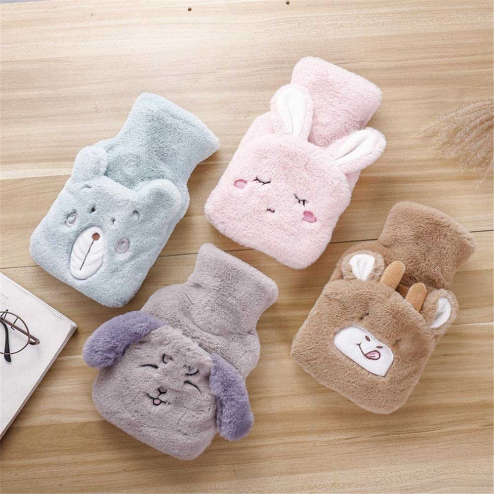 Borsa dell'acqua calda con coperchio in peluche modello animale 500 ml di gomma per alleviare il dolore mani piedi più caldo regalo per donne ragazze - Mix - 4pc