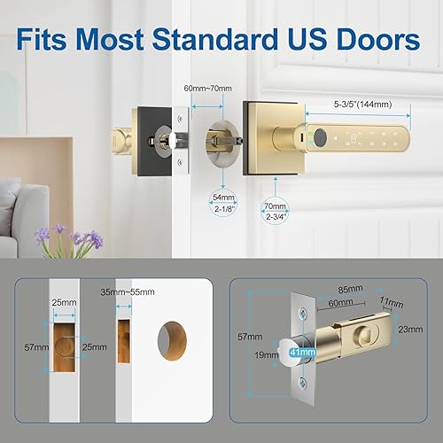 Miniatura 7 de Cerradura de puerta de huellas dactilares, perilla de puerta 5 en 1 con aplicación inteligente, huella dactilar, tarjetas ICcontraseñallaves de
