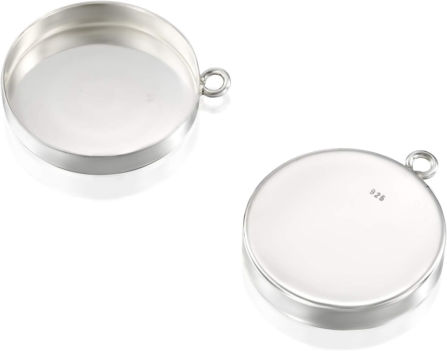 925 Sterling Silver Bezel Cups - 4 Pcs, 18mm Round Silver Bezels with 1 Loop - DIY Jewelry Supplies - Coin Bezels - Bezels and Cabochons for Jewelry Making - Pendants, Bracelets, and Earrings