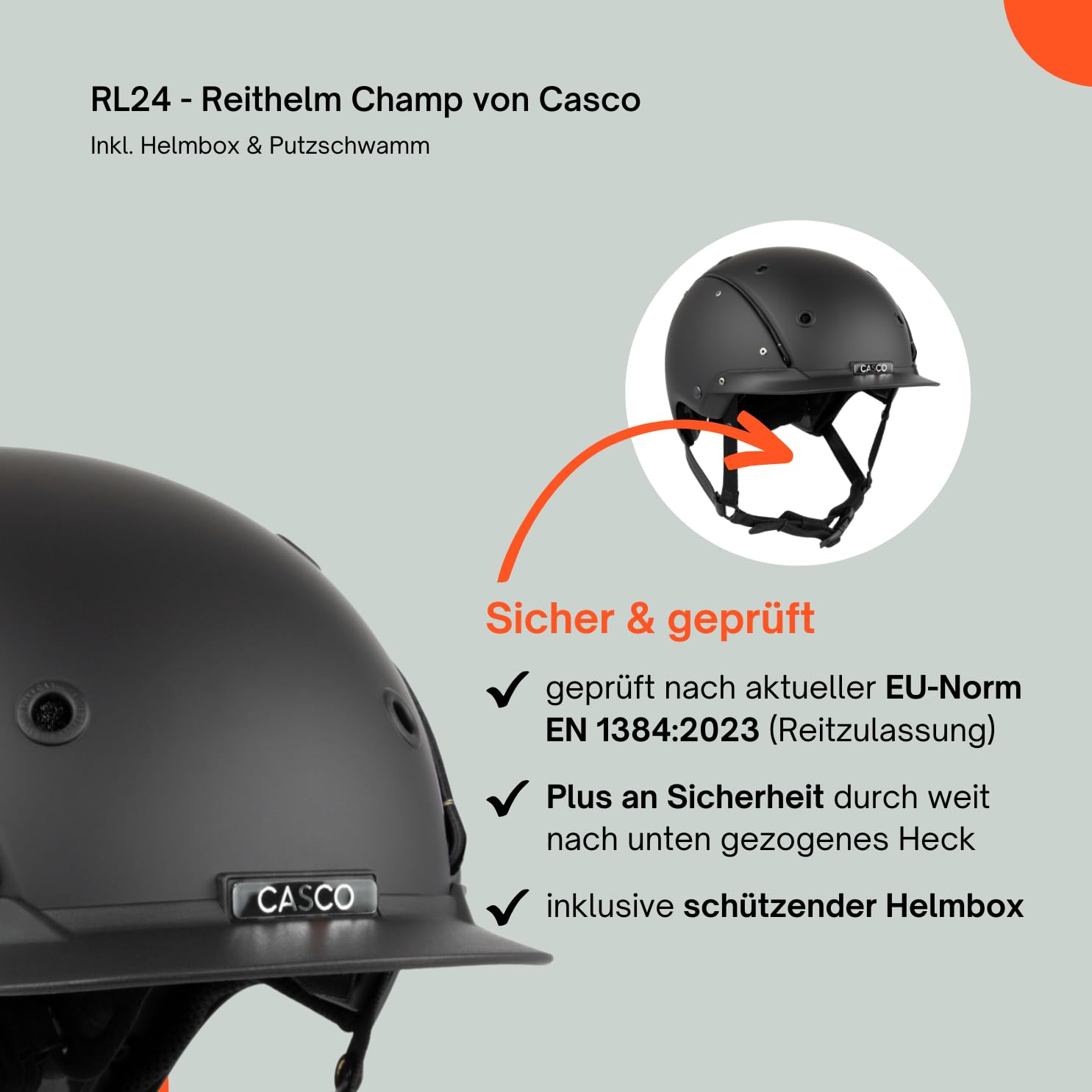 RL24 - Reithelm Champ von Casco inkl. Putzschwamm & Helmbox – Reitkappe Damen, Herren & Kinder – leicht, optimal belüftet & Perfekter Sitz – Reiterhelm in vielen Farben & Größen