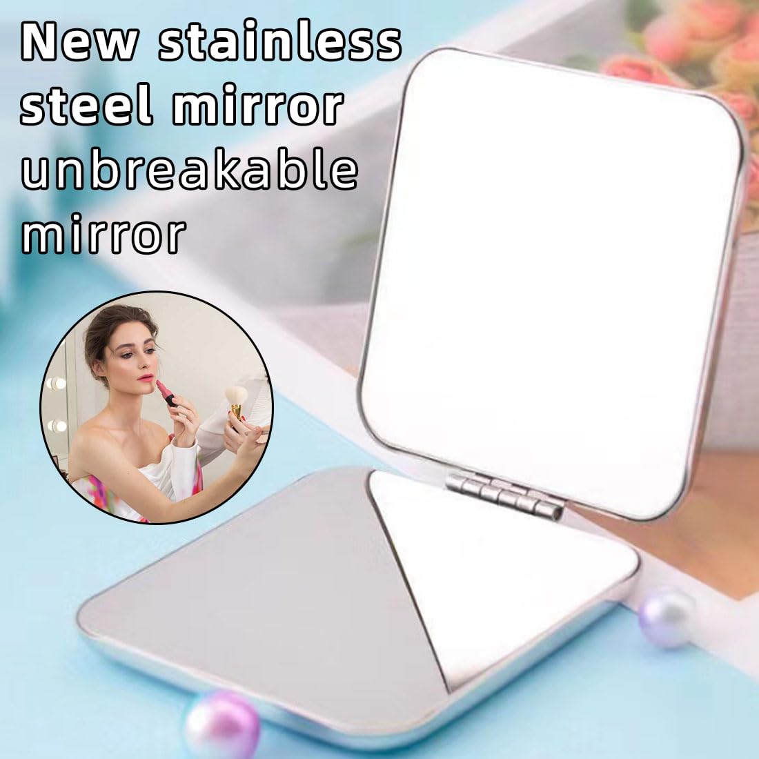 2er Pack Ultradünne Klappspiegel – Tragbar, 7x6,6 Cm, Perfekt Für Make-up Unterwegs, Aus Robustem Kunststoff