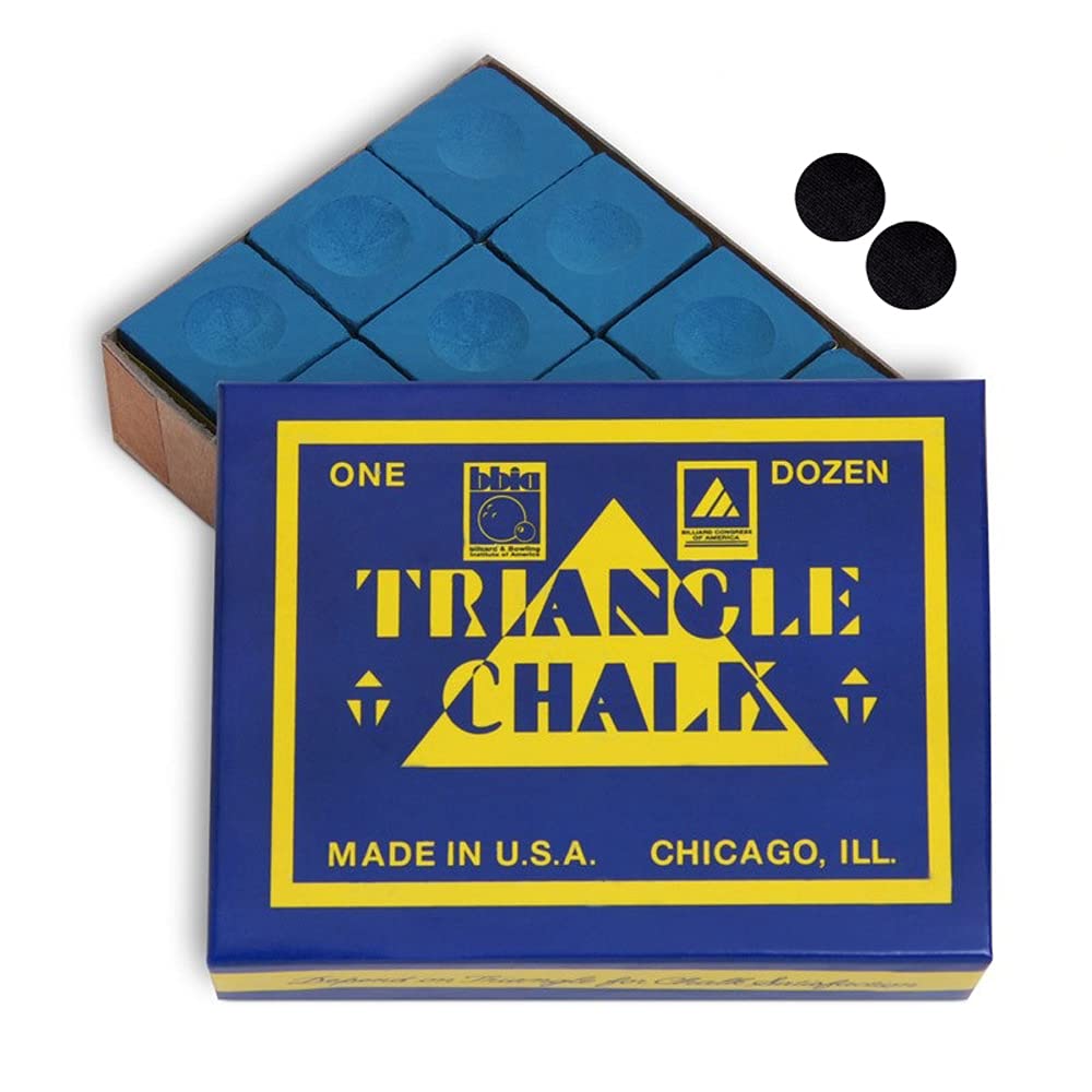 Triangle Billiard Pool Cue Chalk - 1 Dozen - Made in the USA + 2 pcs of Quality Billiard Pool Table Spots (Blue)