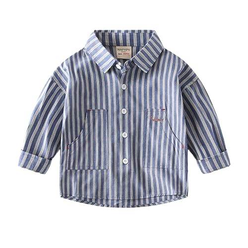 Image of Toddler Kid Boys Girls Long Sleeve Striped Shirt Casual Button - Down Top Children