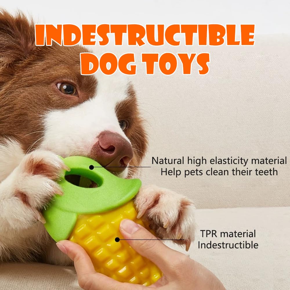 3-Pack Indestructible Dog Chew Toys for Aggressive Chewers Squeaky Dog Teething Toys for Medium Large Dogs Rubber Carrot Corn Eggplant Design - Image 4