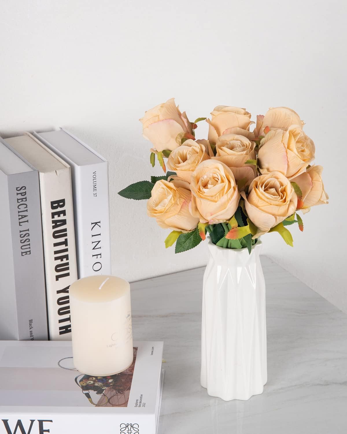 DuHouse 10pcs Artificial Silk Roses Flowers Single Long Stem Fake Rose Bouquet for Wedding Home Party Decoration Centerpieces(Champagne) - Image 4