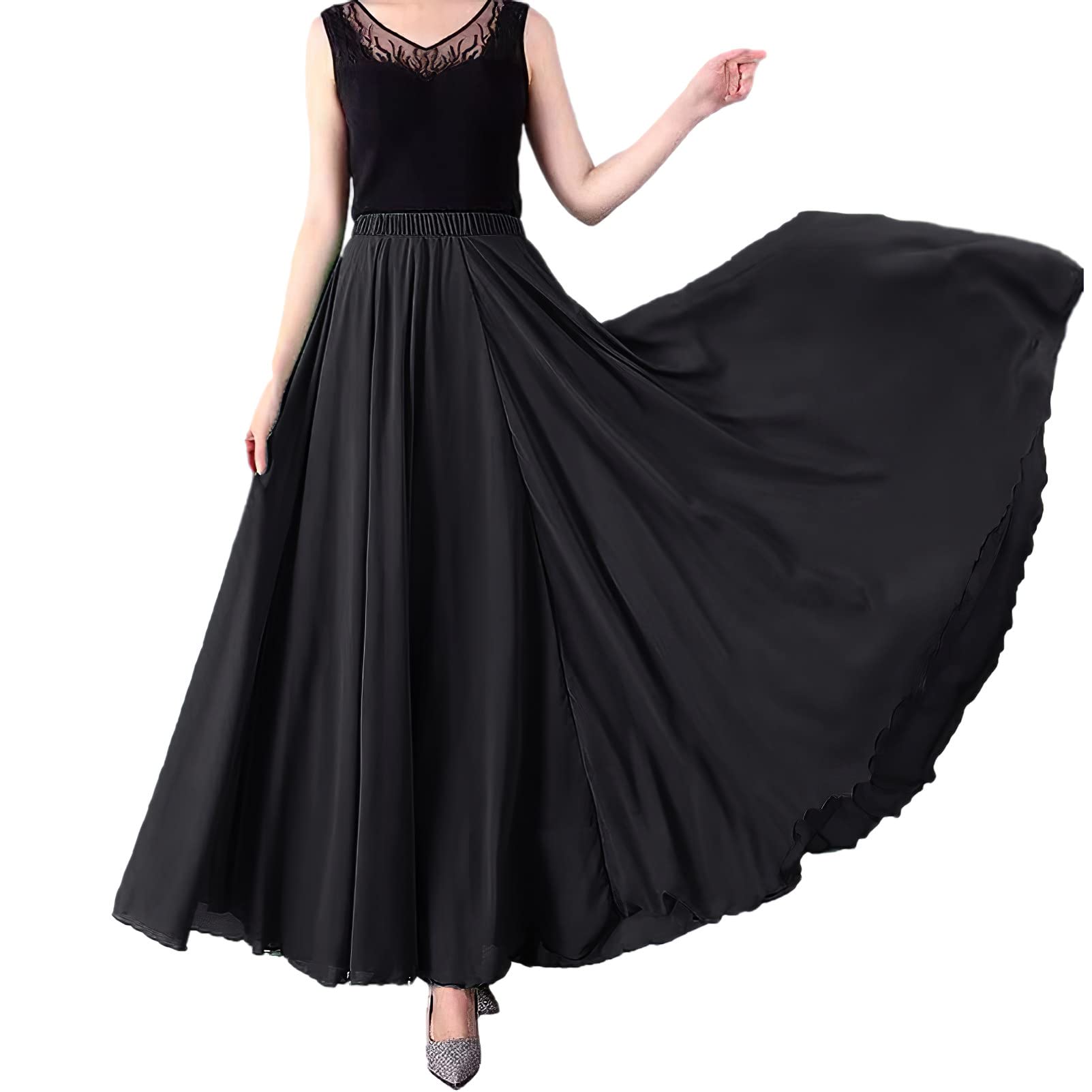 Mujer Chiffon Falda A-Line Longitud Total o del Tobillo Cintura Elástica Plisado Hada Faldas Larga