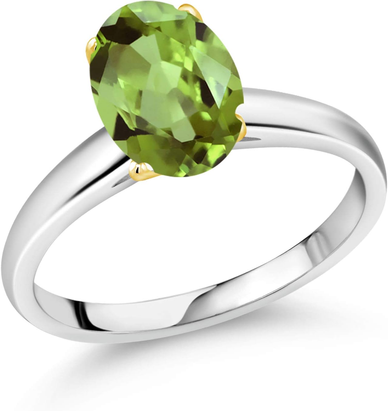 Gem Stone King 2.10 Ct Oval Green Peridot 10K White and Yellow Gold Ring Ring
