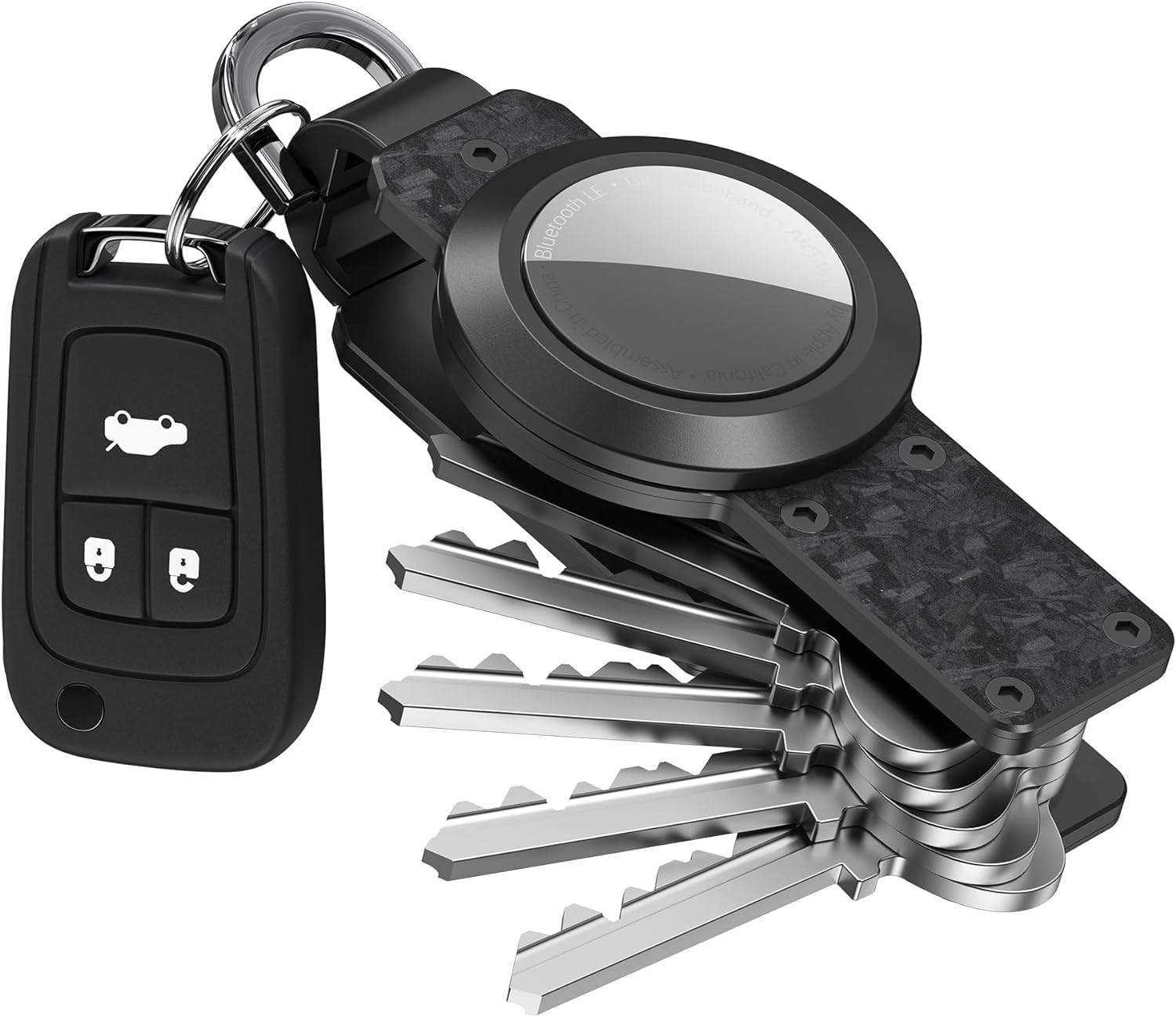 NALACAL Key Organizer, Compact Metallic Key Organizer for Men, Minimalist Carbon Fiber Key Holder – Secures 1-5 Keys, Compatible with Apple AirTag Keychain, Perfect for Car Key Fob