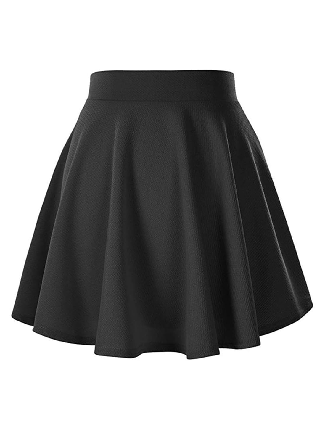 Saias plissadas para mulheres, mini saia rodada casual elástica, Preto, P
