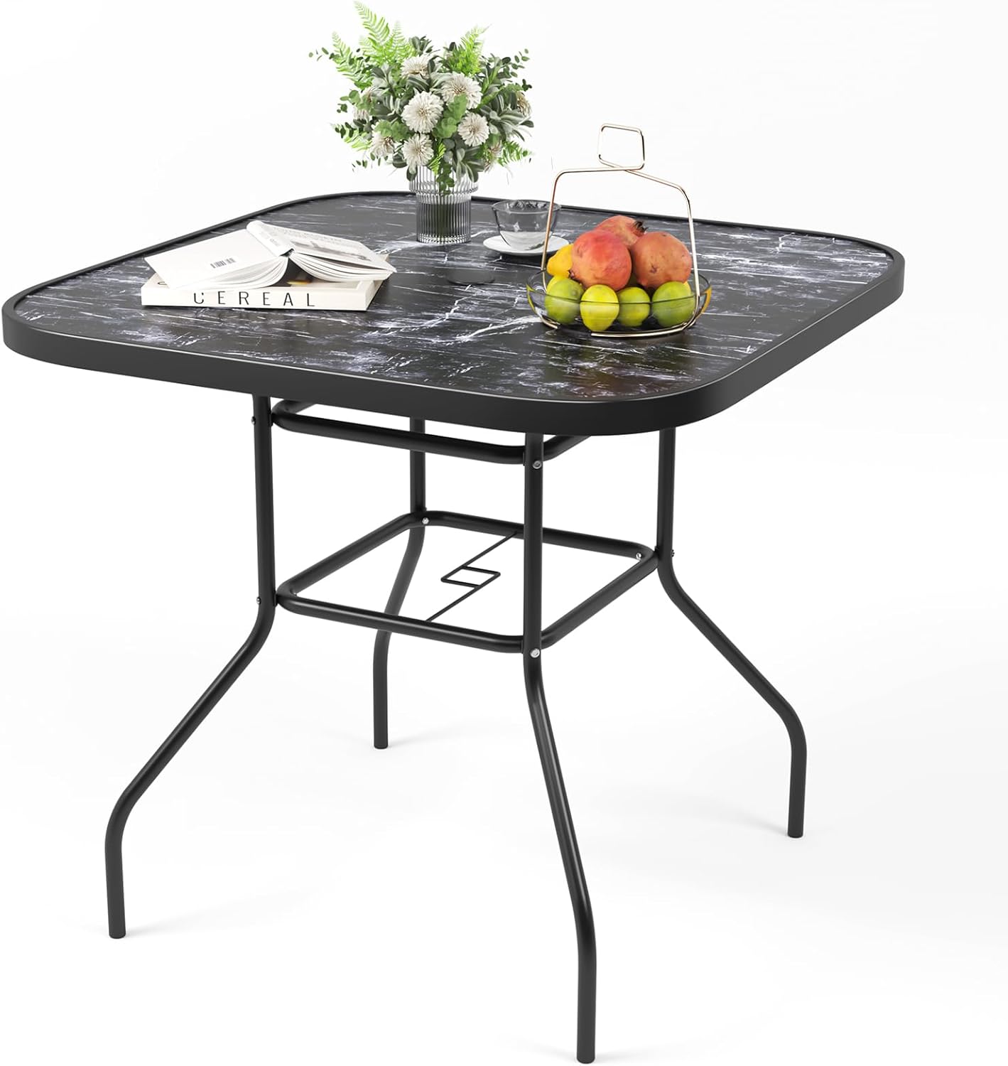 The Fellie Garden Table Patio Table with Parasol Hole Marble Grain