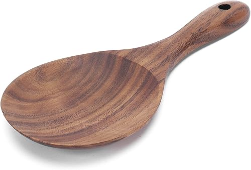 Paleta de arroz, cuchara de paleta de arroz de madera antiadherente con cabeza redonda poco profunda cuchara de madera para servir cuchara de arroz,
