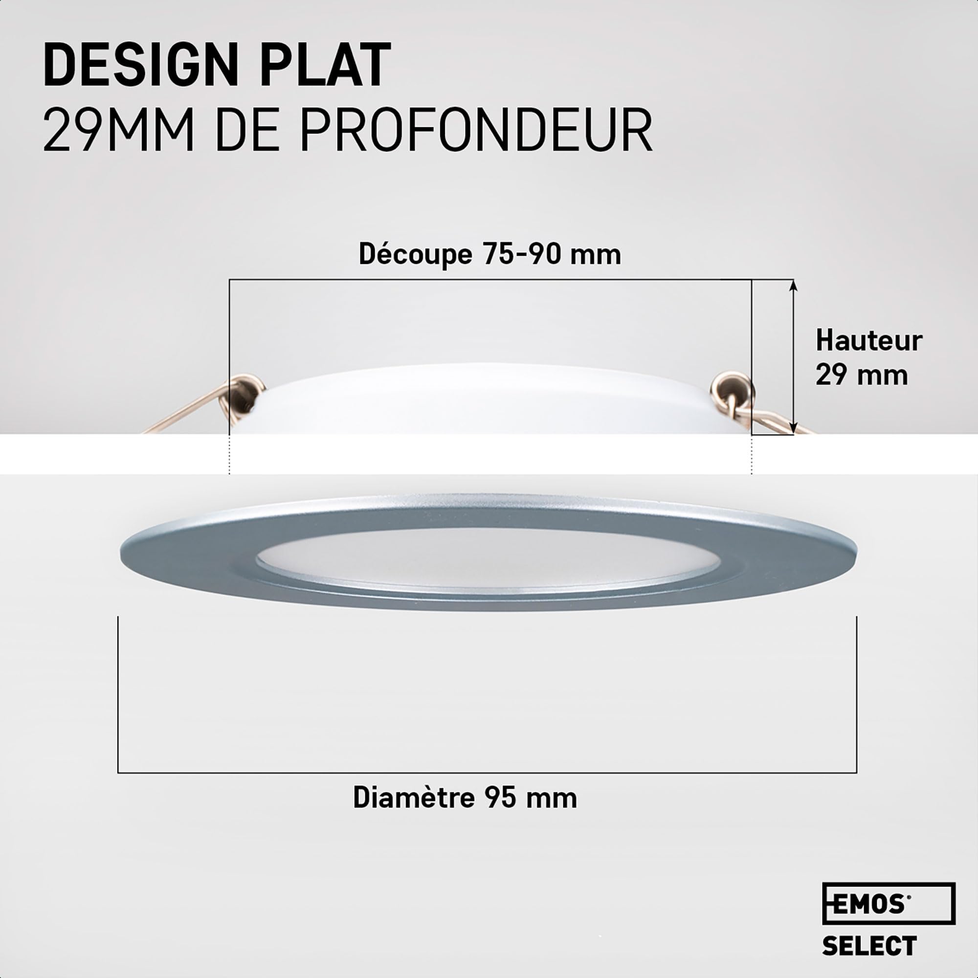 DA LIGHT Lot De 6 Spots LED Encastrables Extra Plats 5W - 3000K/4000K/6000K - IP54 Salle De Bain Cuisine
