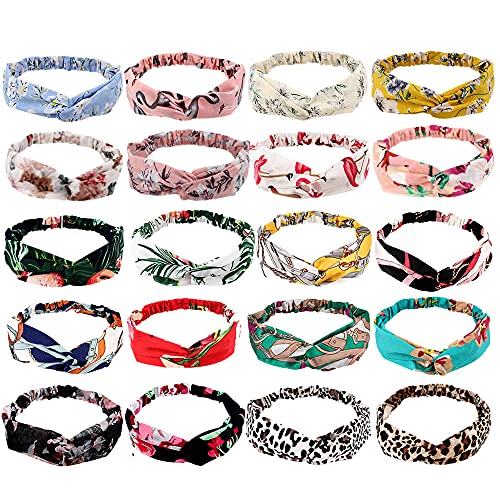 WHAVEL 20pcs Boho Headbands for Womem,Fashion Knotted Headbands Floral Bandeau Headbands Elastic Hair Bands Knotted Hair Band Twisted Head Wraps Vintage Headbands Diademas para Mujer for Women and Girls