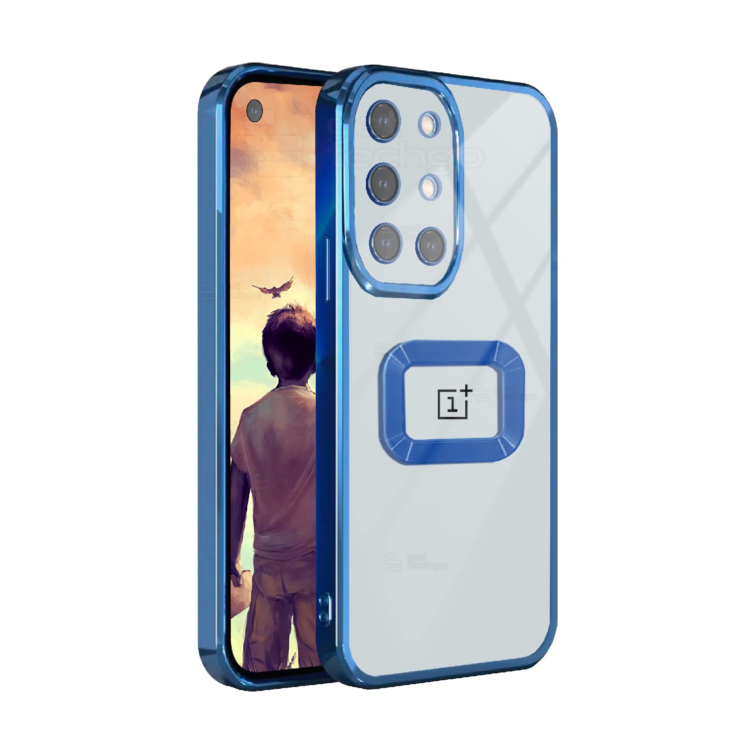 GetTechGoElectroplated Logo View Back Case Cover Compatible for OnePlus Nord 8T | Slim Shockproof | Super Soft TPU | Raised Edges | Anti-Shock | Anti-Yellow (Blue)