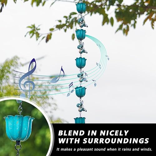 Miniatura 7 de giole Lotus Cadena de lluvia, cadenas de lluvia de 8.2 pies para canaletas con 10 tazas, cadenas de captura de lluvia ajustables con campana para